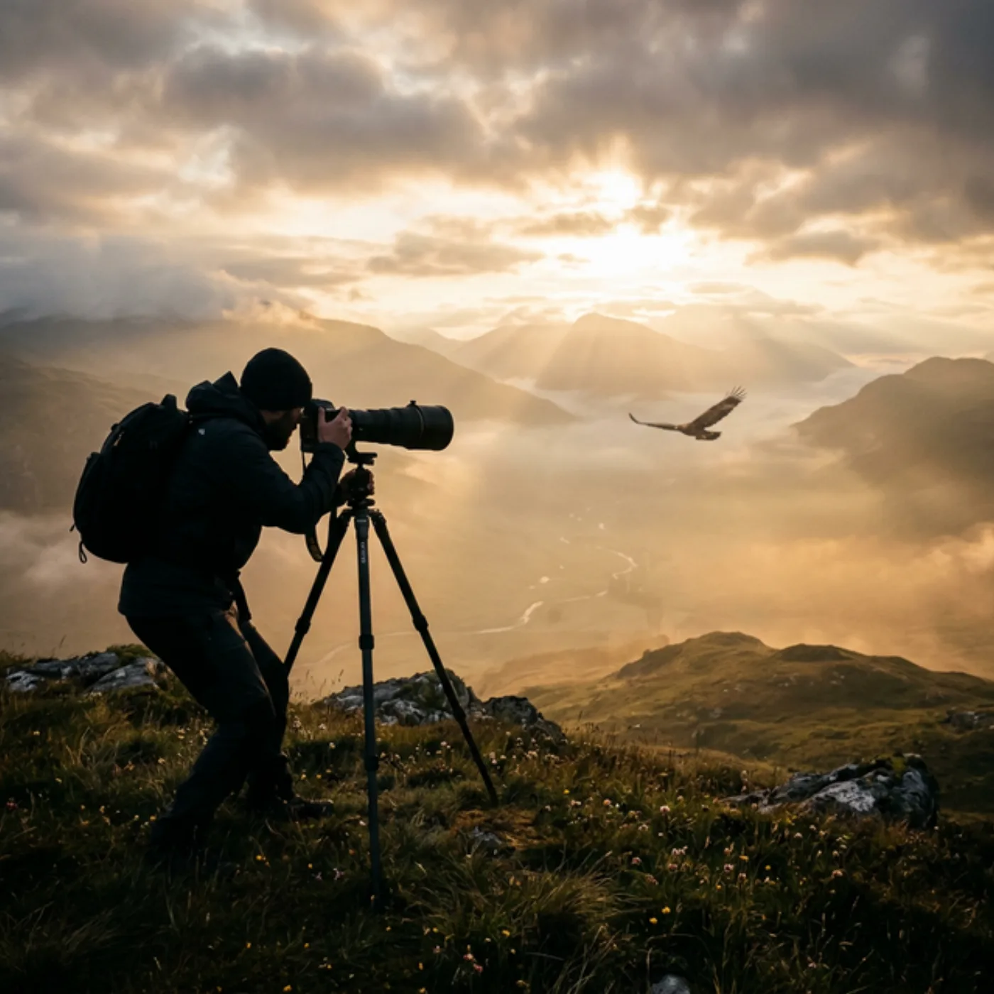Wildlife camera with telephoto lens in outdoor environment