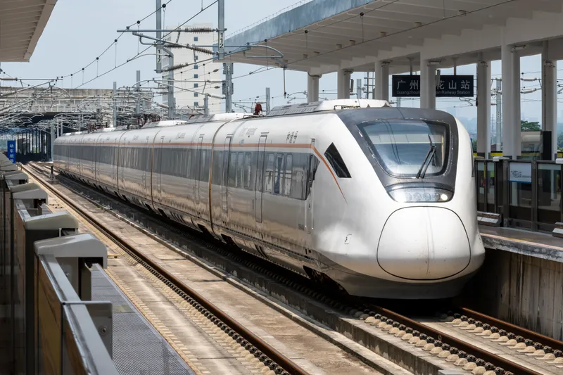 A CRH6A train entering Guangzhou Lianhuashan station