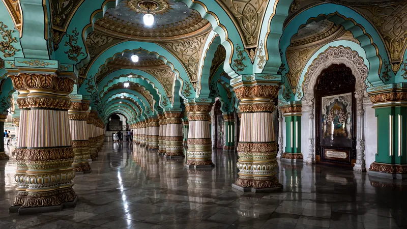 The pillared Durbar Hall inside Mysore Palace